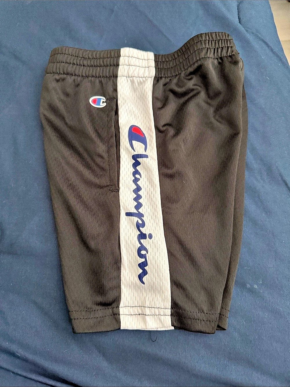 Champion Script Logo Side Stripe Mesh Shorts Black & White